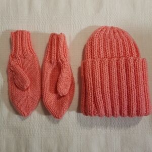 Girls knit hat & mitten set pink 2-4 years